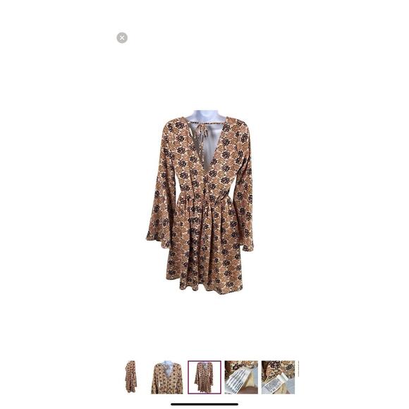 Altar'd State Cream Floral Bell Sleeves Boho Mini Dress Hippie Free People S - Picture 6 of 8